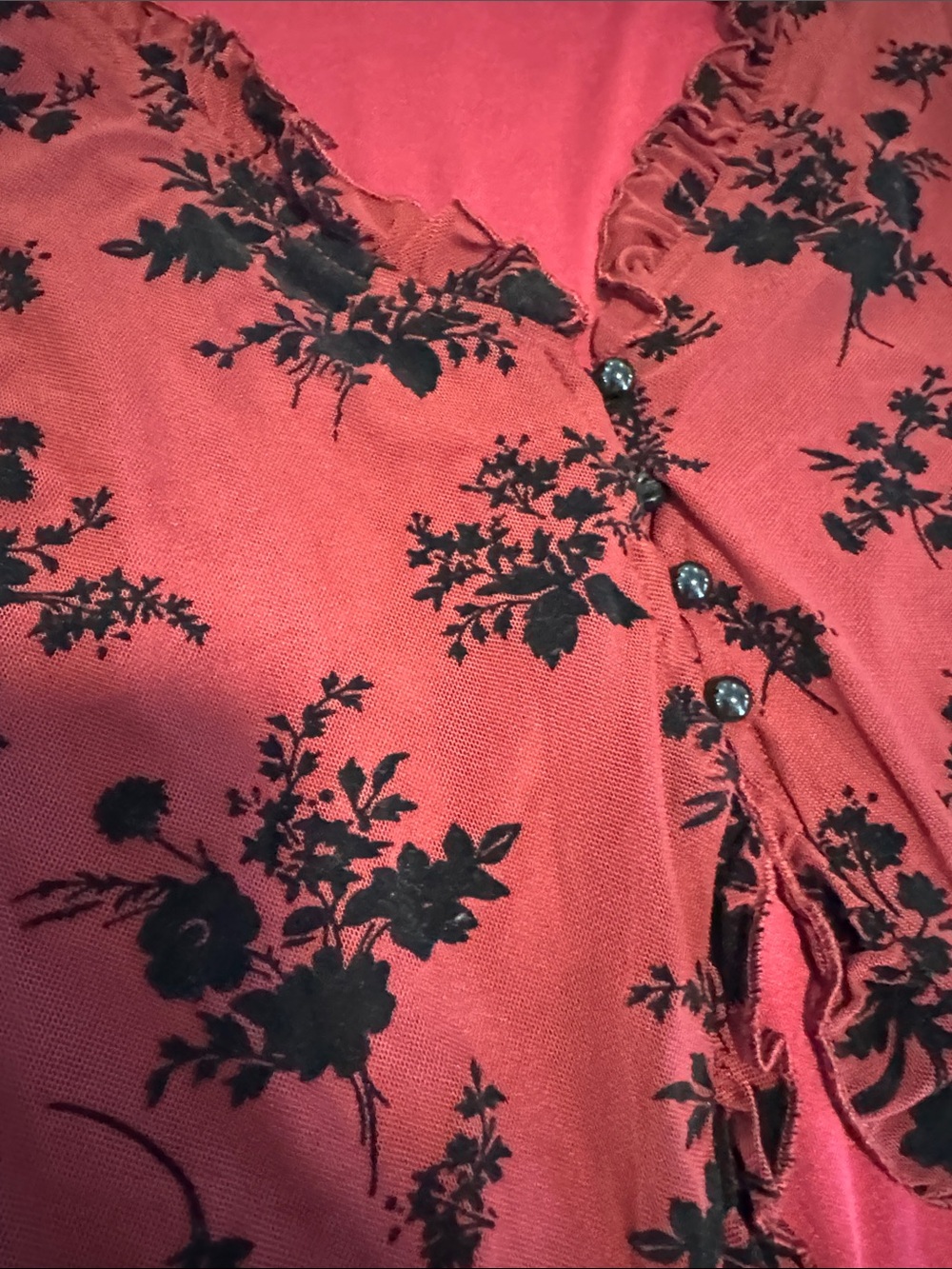 Red Velvet Floral Ruffle Cardigan - Picture 3 of 10